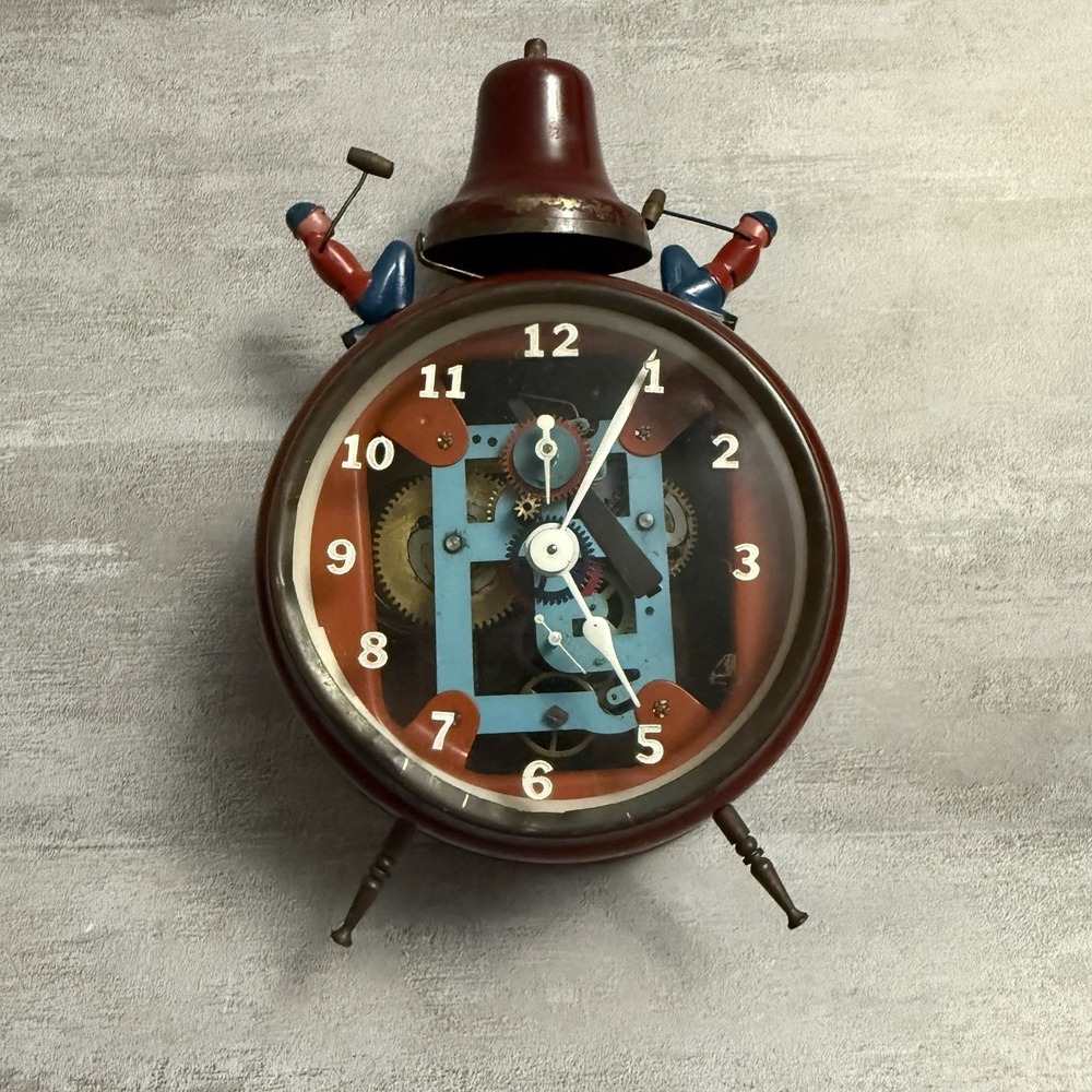 Vintage Brass Busy Boy Mechanical Alarm Clock Made In Germany - Untested Red